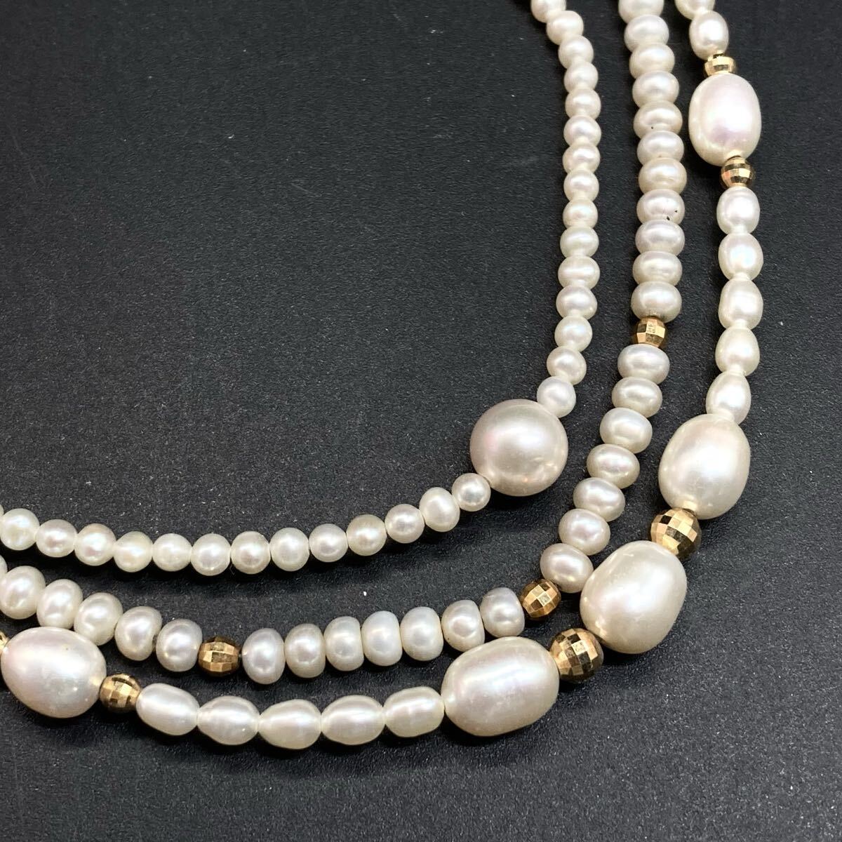 テリ良し!!良品!!■K18本真珠ネックレス3点おまとめ■ n 約22.6g レディース ゴールド 18金 ベビーパール ライス pearl necklace /ED0 C939拍卖