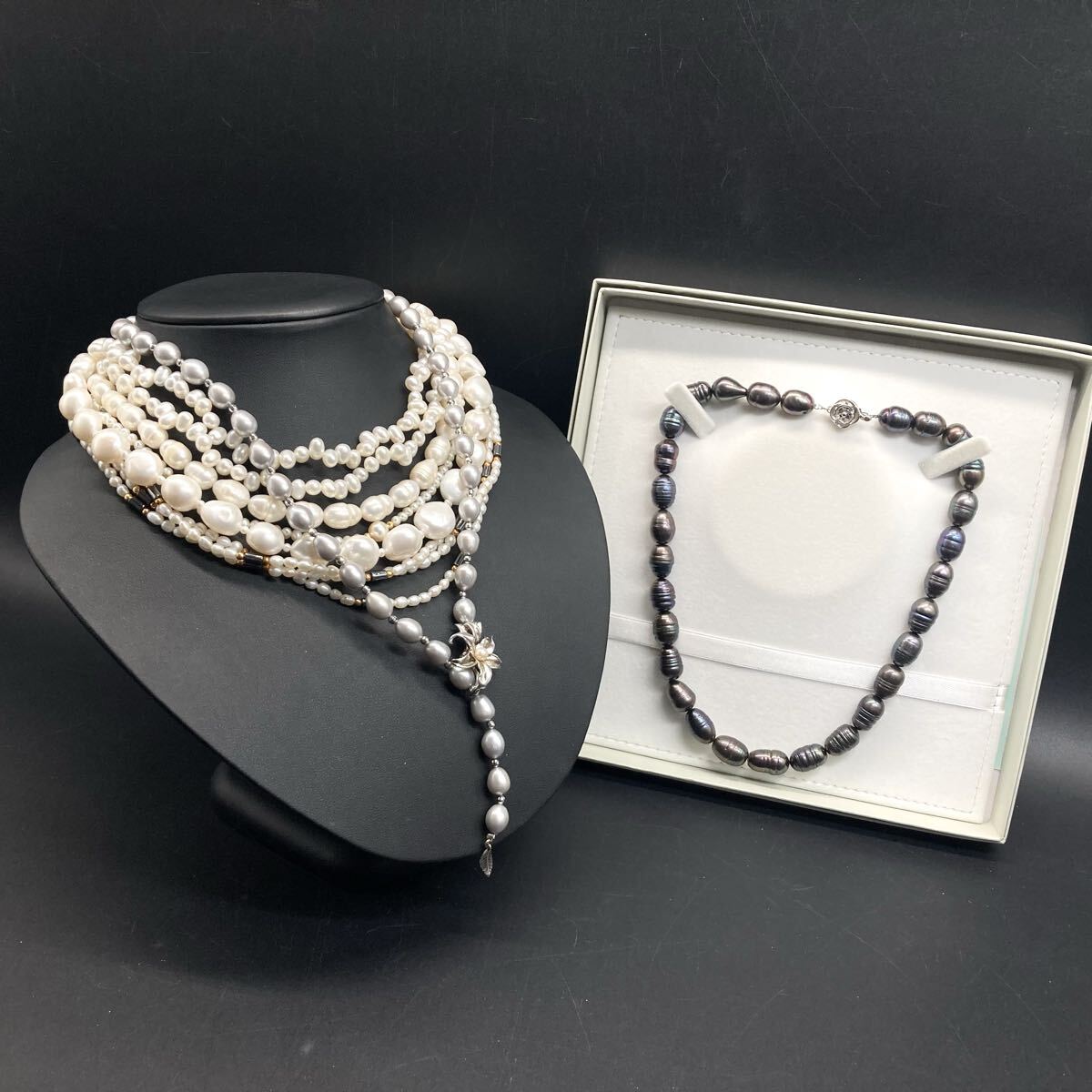 K18入り!!アコヤ本真珠付き!!■淡水パールネックレス7点おまとめ■ n 約276.5g 大珠 大粒 ブルー ブラック グレー バロック ゴールド C941拍卖