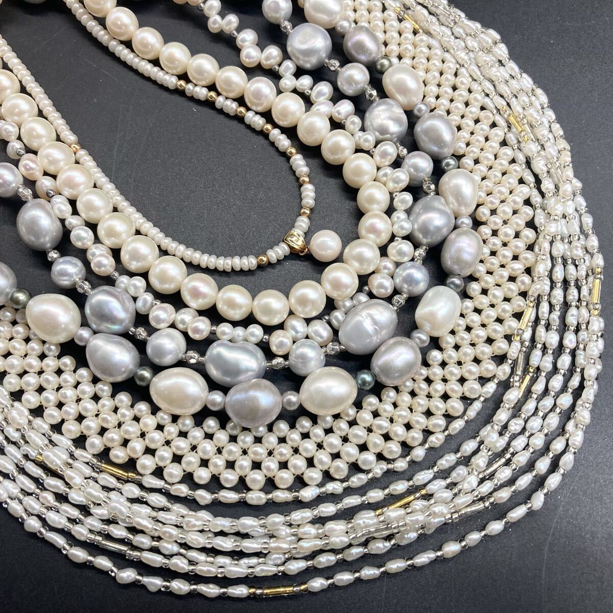 K18入り!!テリ良し!!■淡水パールネックレス7点おまとめ■ n 約240.9g 本真珠 ブルー グレー バロック 大粒 大珠 ライス pearl /EB0 C942拍卖
