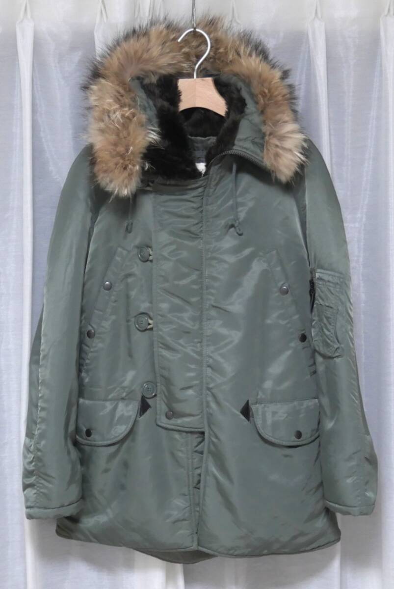 ヒューストン N-3B フライトジャケット 緑 M リアルファー HOUSTON N3B 拍卖