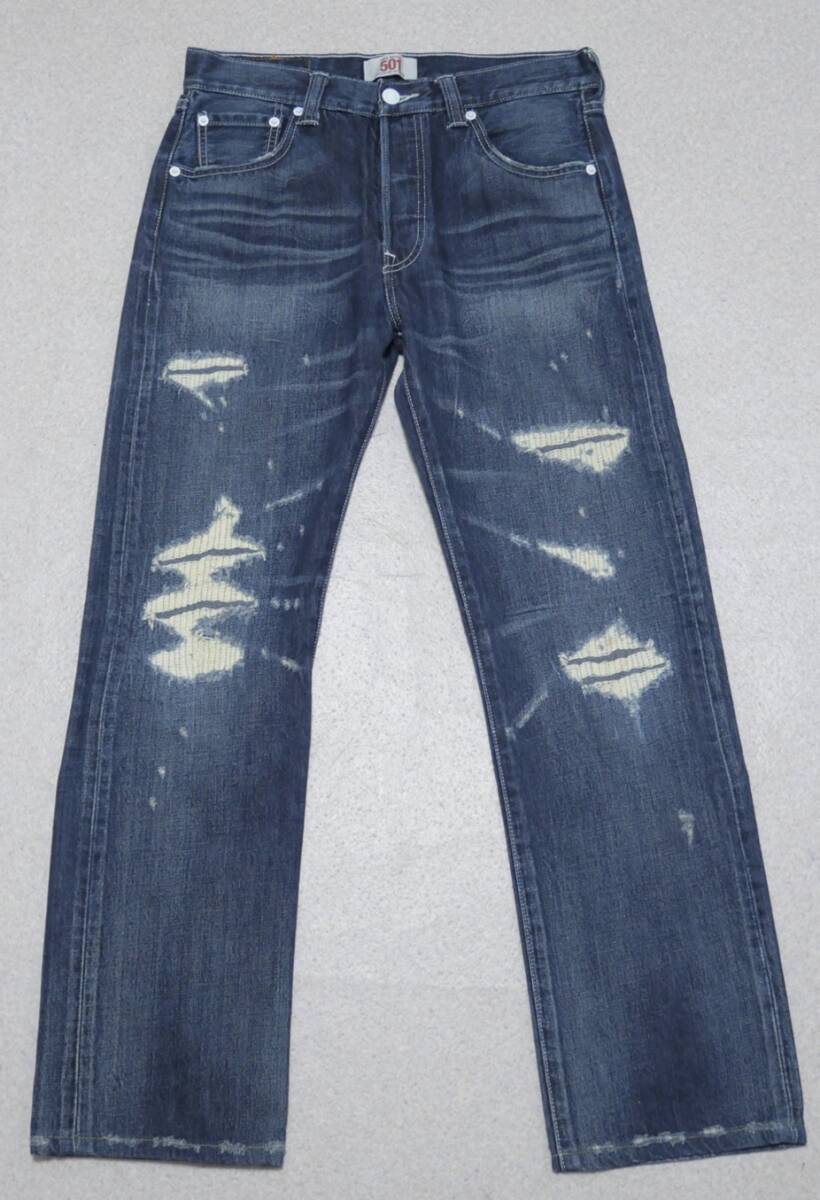 2008年 Levi's 08501-01 501 ダメージリペア加工 デニムパンツ 紺 W30 リーバイス 拍卖