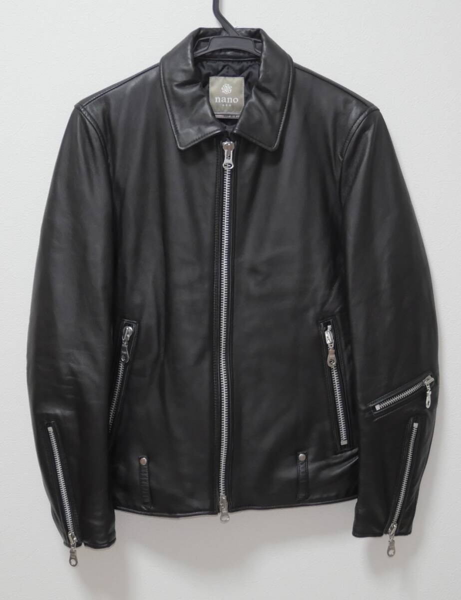 ナノユニバース NANO&CO ラムレザー ライダースジャケット 黒 S 美品 羊革 nano universe 拍卖
