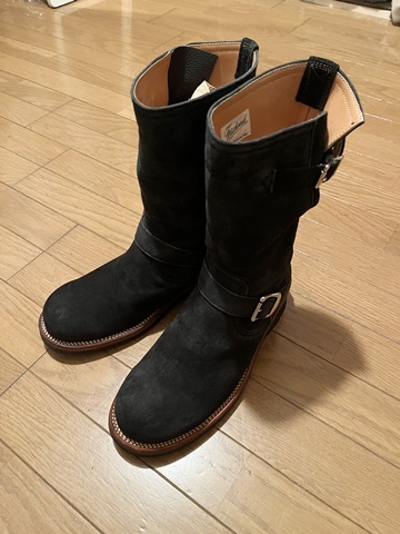 フラットヘッド THE FLAT HEAD エンジニアブーツ スウェード US7.5 25.5cm 7.5 黒 ブラック フェード 本革 レーザー ワークブーツ ビブラム拍卖