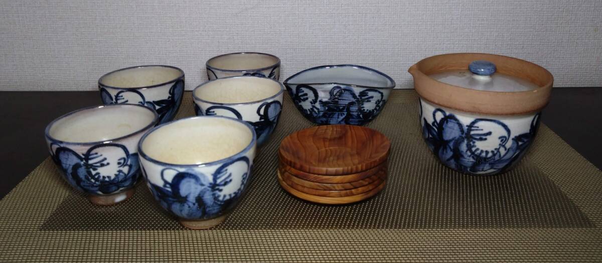 清水焼 茶器セット 陶あん 染付人物文 煎茶器  ##拍卖