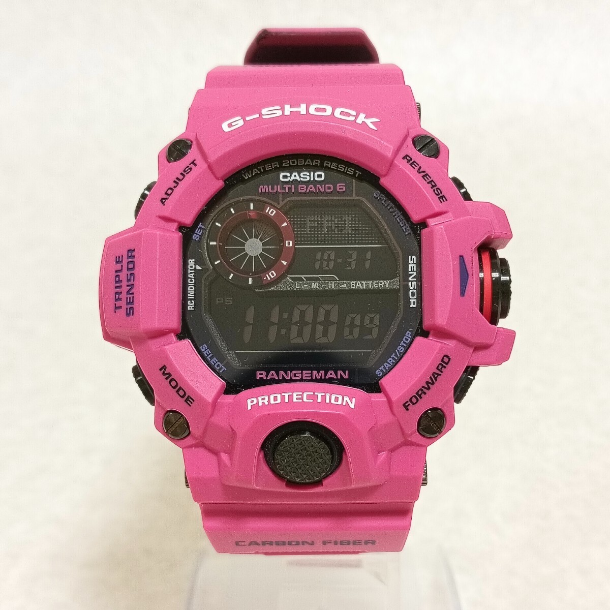 S【CASIO】カシオ G-SHOCK GW-9400SRJ RANGEMAN レンジマン 稼働品 MULTIBAND6 ピンク Gショック ジーショック 腕時計 3410 カーボン拍卖