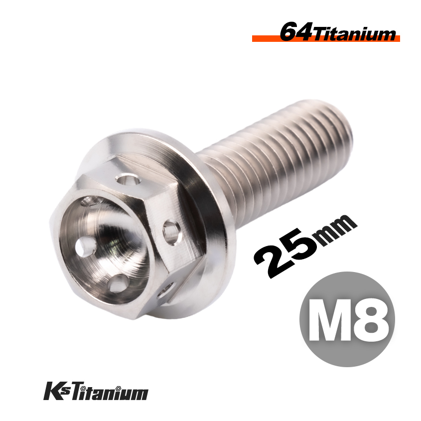 チタンボルト M8×25 P1.25 チタン無垢色 64チタン ワイヤーロック式 ワイヤリング フランジボルト ブレーキキャリパー等 サーキット走行用拍卖