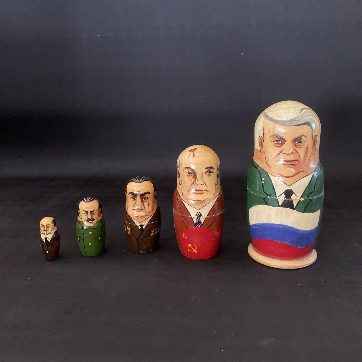 T4097 希少 ロシア雑貨 マトリョーシカ 人形 歴代大統領 書記長 指導者 皇帝 ロシア 工芸品 民芸品 ソ連 CCCP拍卖