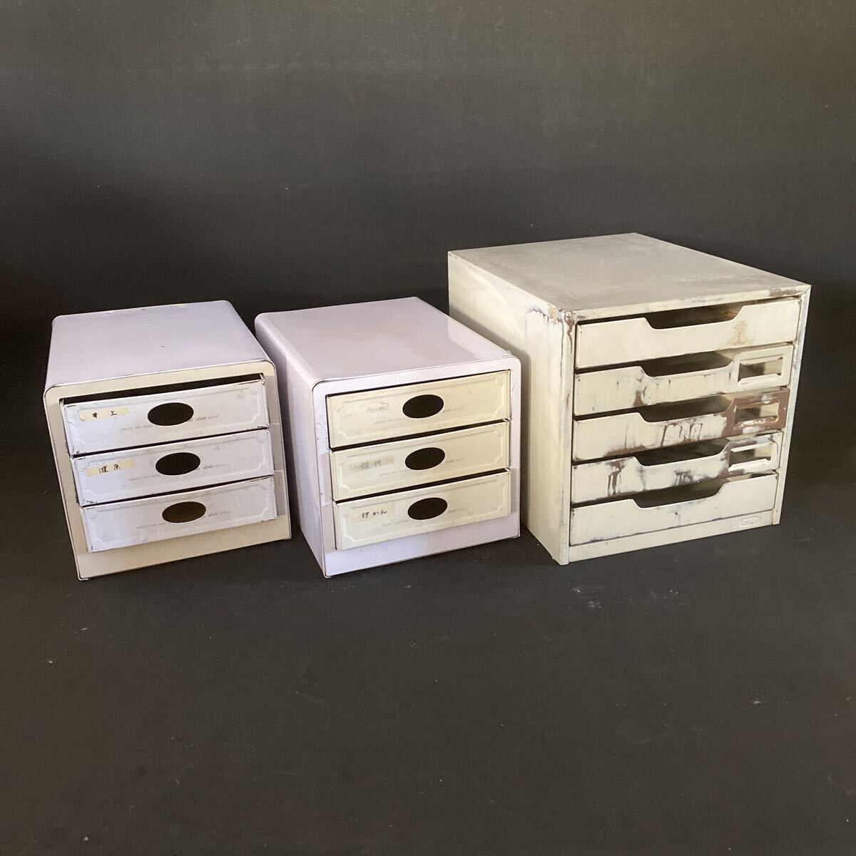 T4212 昭和レトロ レターケース ブリキ スチール 3点 A4 昭和レトロ 引き出し 事務用品 小物入れ 書類ケース 現状拍卖