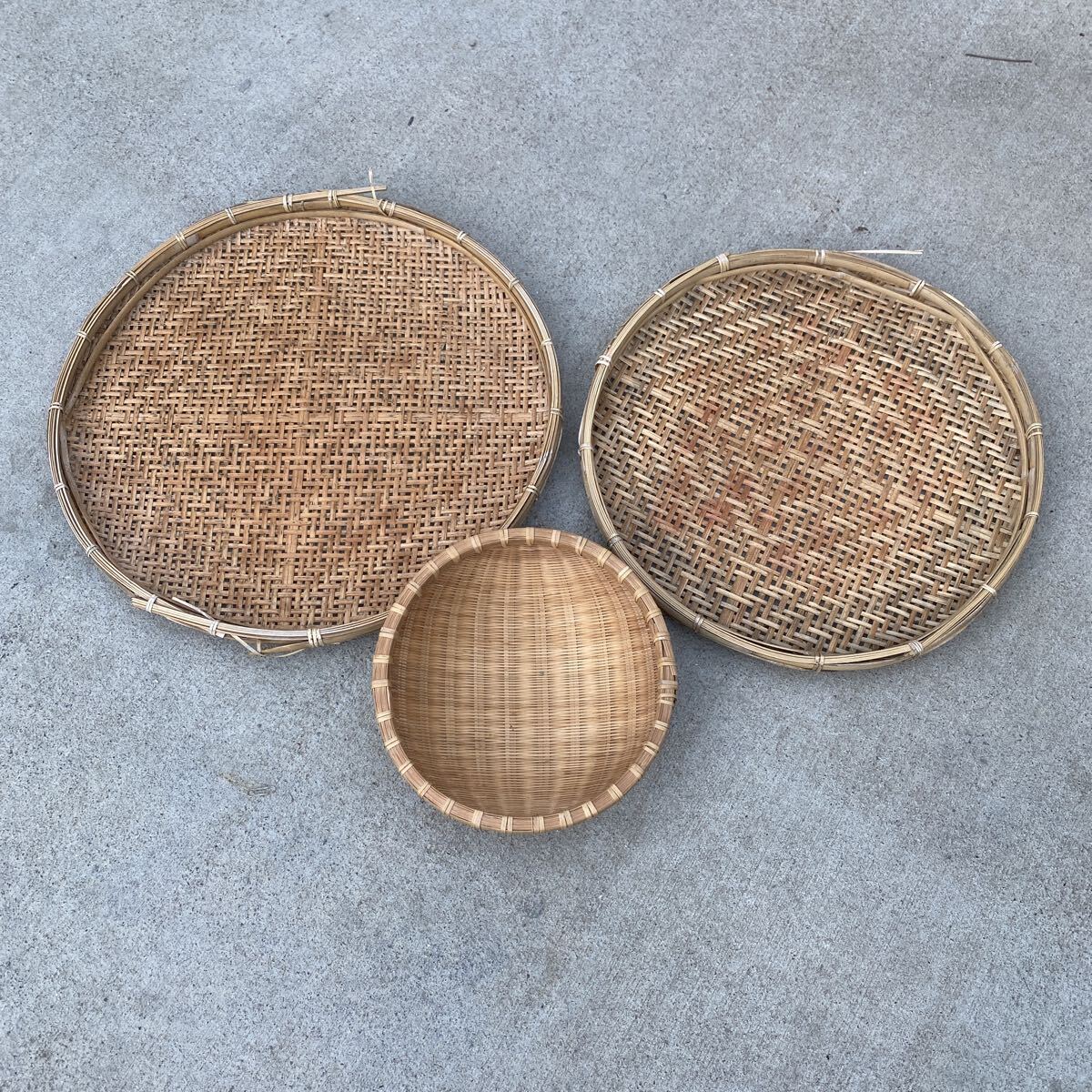 T4249 干し笊 大型 竹ざる 3点 55cm/50cm/30cm拍卖