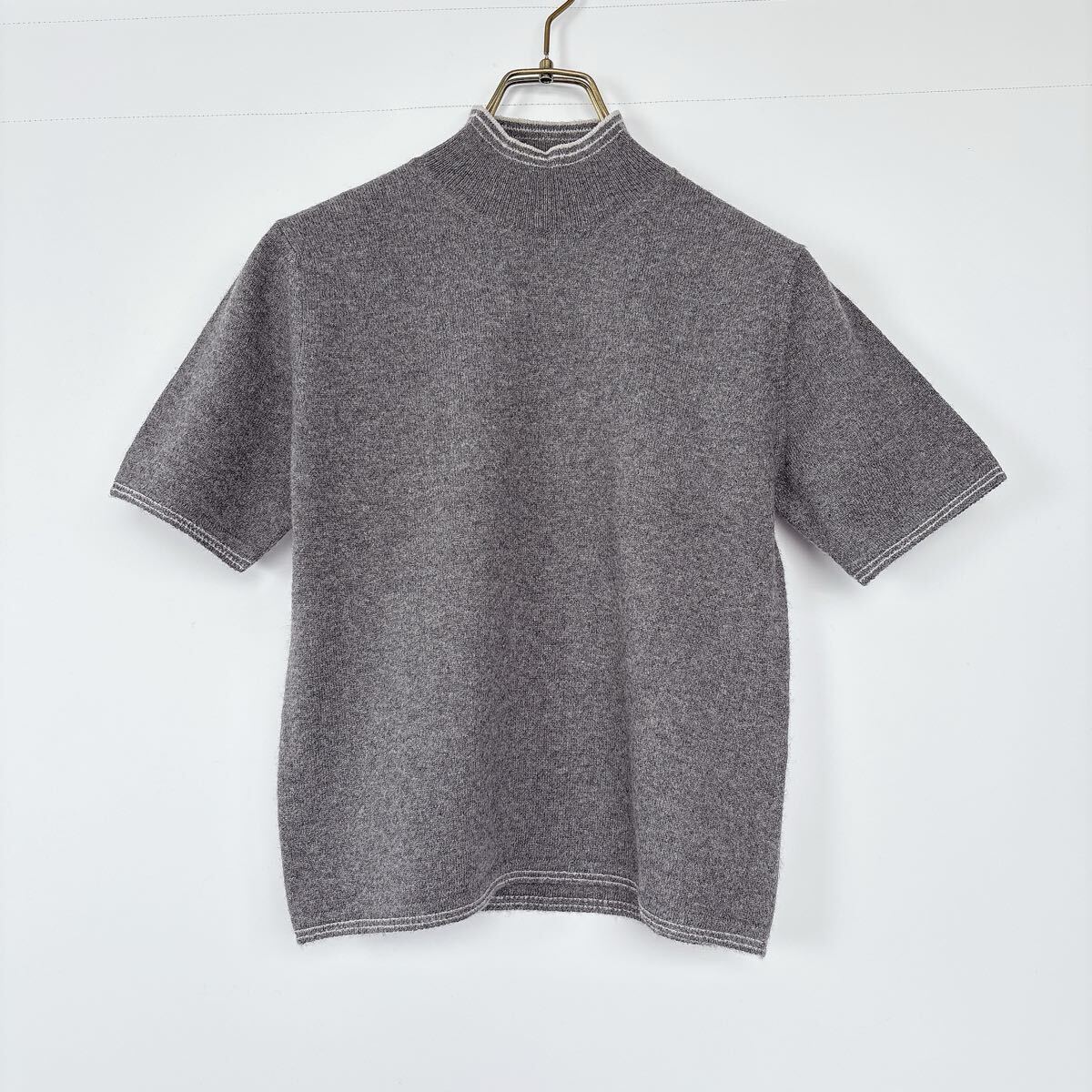 【極上の肌触り/カシミヤ100%】GIANNI LO GIUDICE ジャンニロジュディチェ 半袖 ハイネック ニット 36 S グレー 上質 セーター カットソー拍卖
