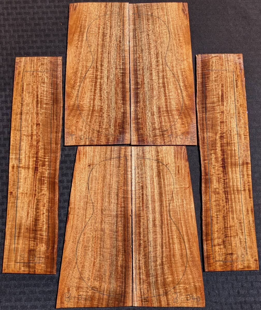 超特価・SP-TBS-040・ウクレレ材・表裏サイド6枚セット・送無・希少4Aカーリー ハワイアンコア材 ソプラノ・ハワイ島直送・Hawaiian Koa 拍卖