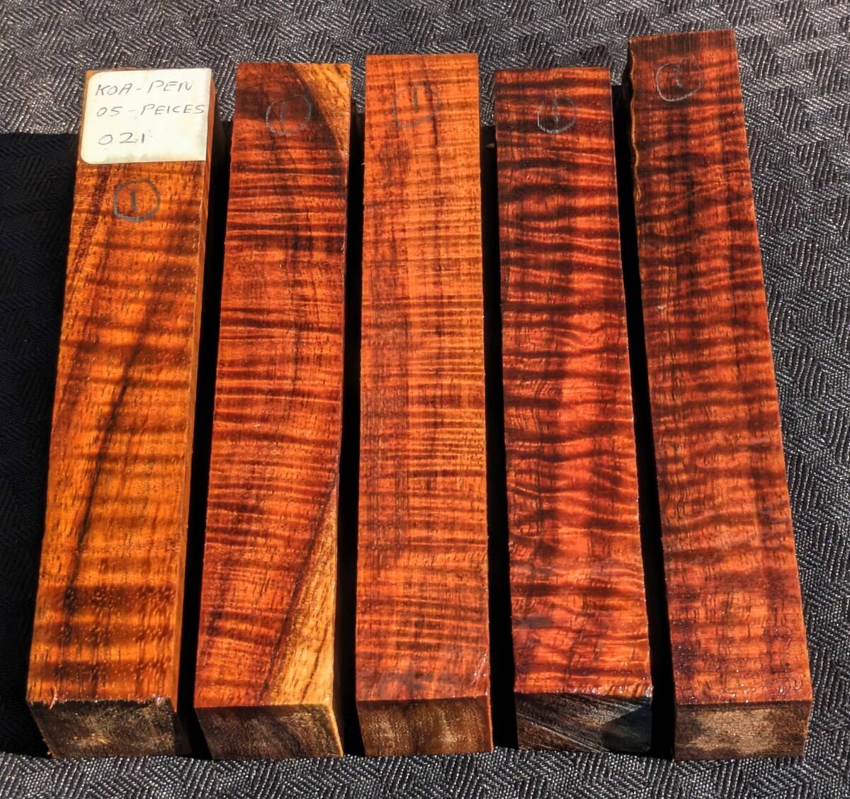 【超目玉】KOA-PEN-021・特上5A+マスターカーリー◆ハワイアンコア◆ペンブランク5本セット◆送料無料◆ハワイ直送◆Hawaiian Koa Wood拍卖