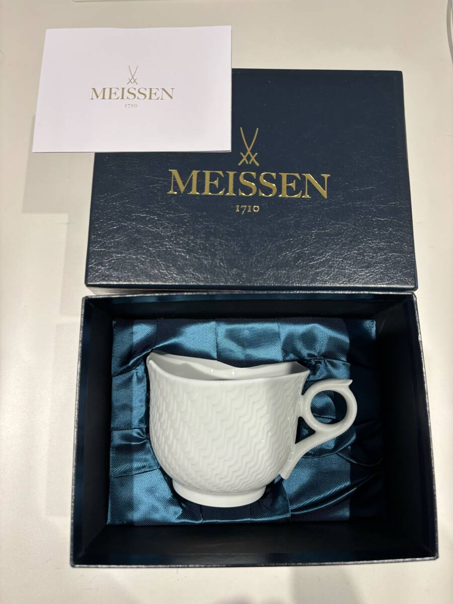 B-F1-24【鴇】☆1円スタート☆ MEISSEN マイセン 波の戯れ さざ波 ホワイト 食器 マグカップ 箱付き 高さ8.5cm 360ml拍卖