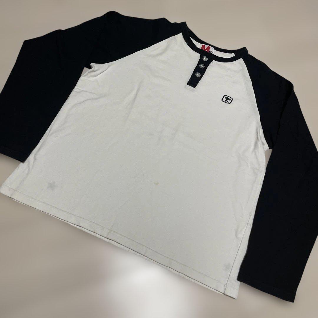 Used M&Mカスタムロゴ黒×白ラグランカットソーM拍卖