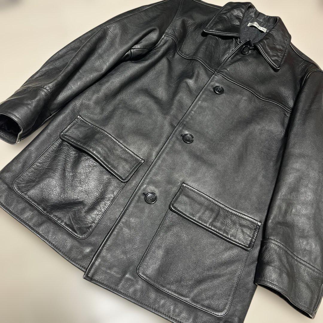Used ブラックレザーカーコート古着グッドデザイン38M黒 archive拍卖