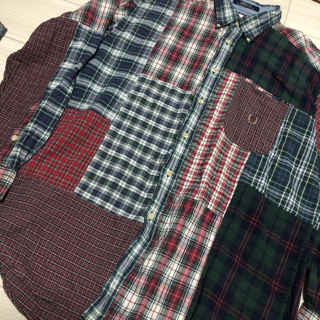 Used 90’sTOMMY HILFIGER トミーパッチワークネルシャツ L拍卖