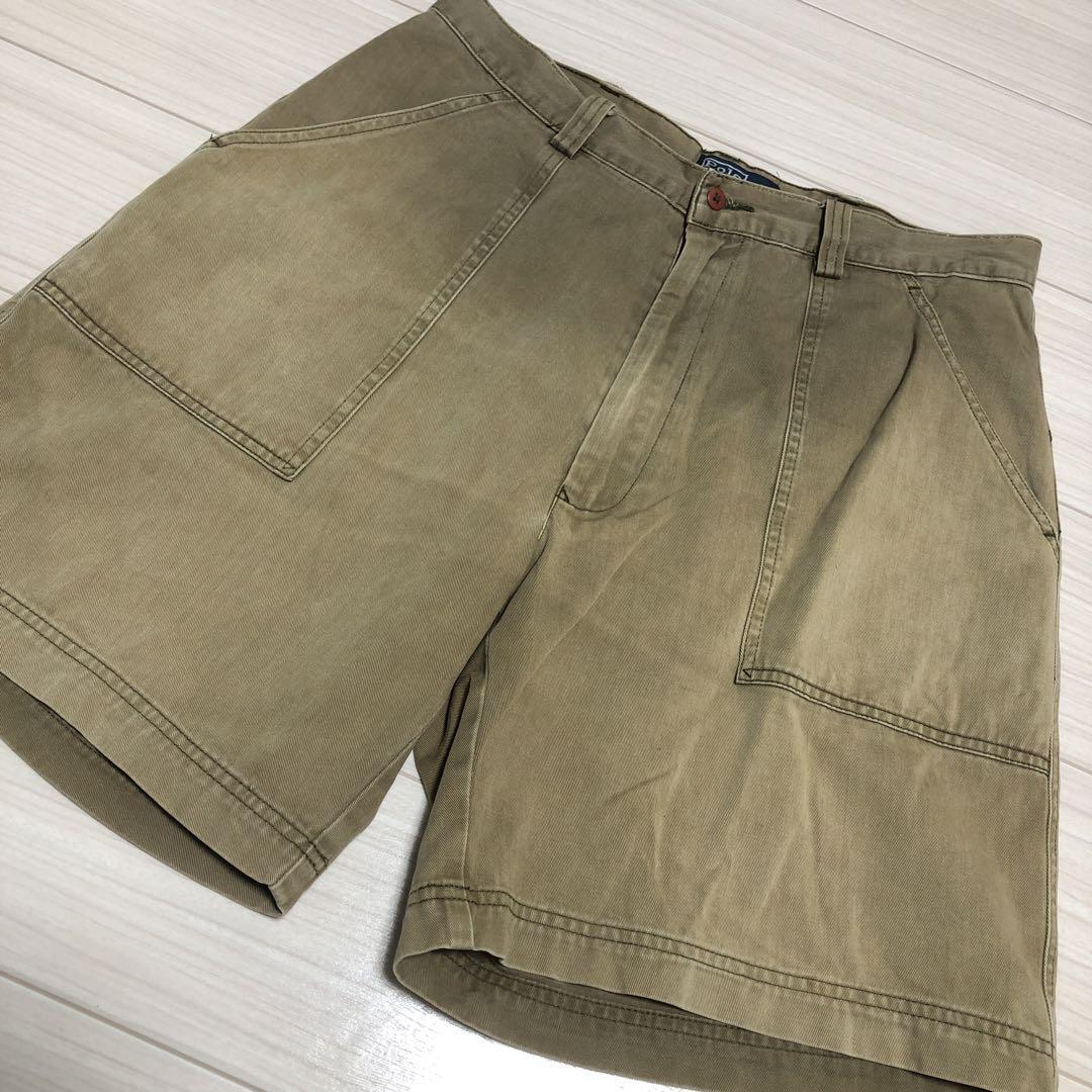 Used 90’sUSA製ポロラルフローレンベージュ ショートパンツW34拍卖