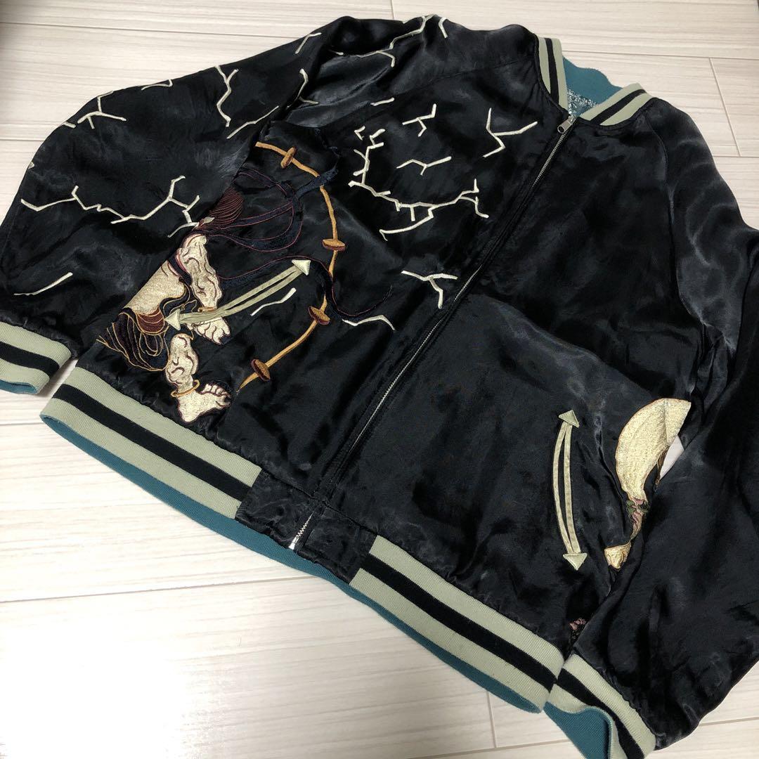 Used 90’sa飛翔白麗刺繍入り黒サテンスカジャン古着リバーシブルL拍卖