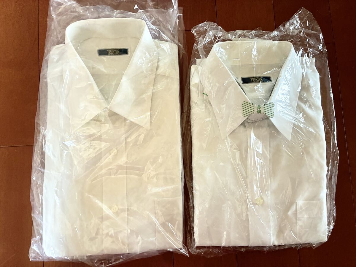 TRUSTUS日清紡+帝人新品&美品長袖カッターシャツL相当白2点セット♪綿50%麻30%ポリエステル20%日本ワイシャツ(株)拍卖