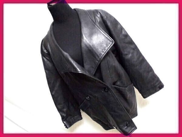送料無料!良品★Jubion★肉厚/羊革シープレザーコート★M★黒拍卖