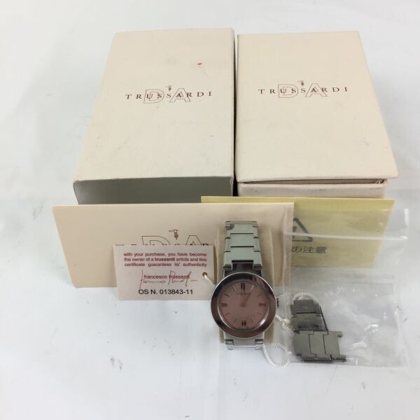 電池交換必要特価/箱付き!TRUSSARDI トラサルディ TRD-7092/レディース 腕時計/ピンク×シルバー/管NO.机下1拍卖