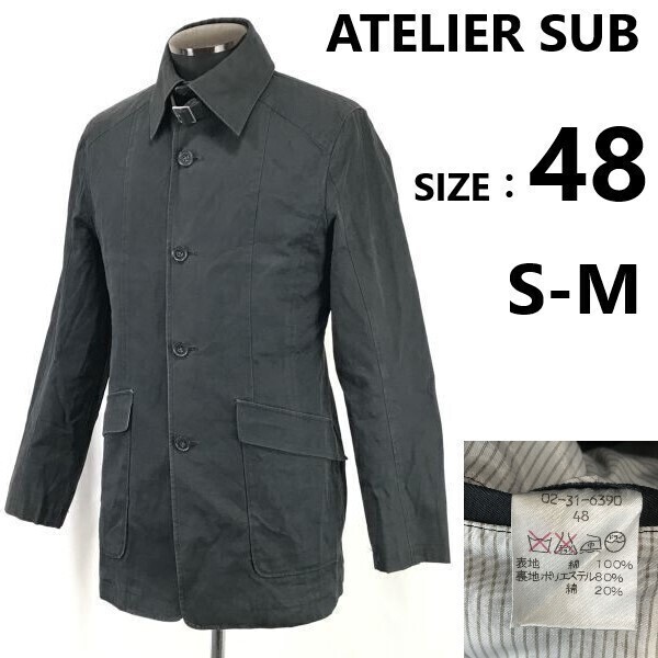アトリエサブ/ATELIER SUB★ステンカラーコート/ショート丈【48/メンズS-M/黒/black/コットン】Coats/Jackets/Jumpers◆pBH300拍卖
