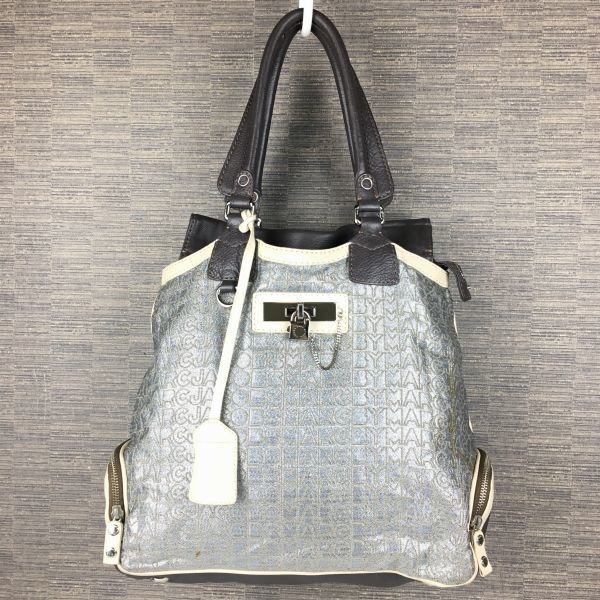 MARC BY MARC JACOBS/マークバイマークジェイコブス ハンド/トートバッグ グレー ロゴ総柄 管NO.B25-15拍卖