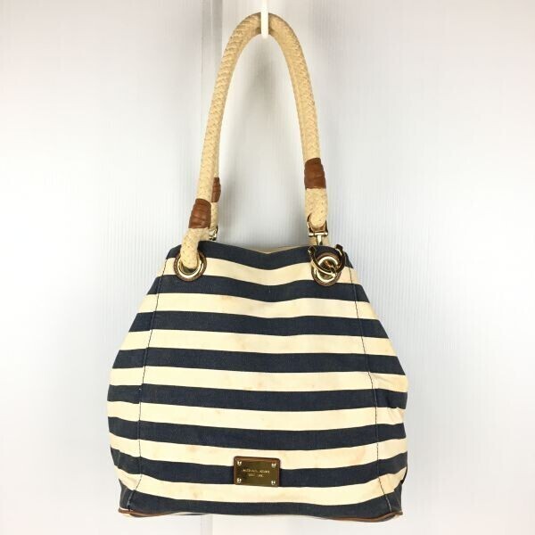MICHAEL KORS/ミッシェルコース トートバッグ 青×白/ボーダー柄 持ち手ロープ編み キャンバス生地 管NO.sB14-44拍卖
