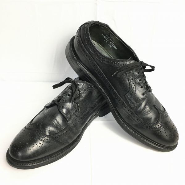 70s~80sビンテージ USA製 CAT'S PAWヒール ロングウイングチップ ビジネスシューズ 黒 サイズ10.5EEE 管NO.ZC-144拍卖