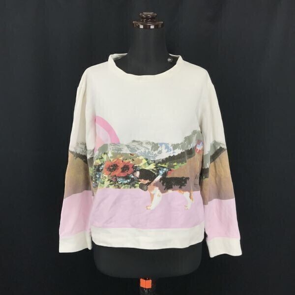 日本製★tsumori chisato SLEEP/ツモリチサト★スウェットトレーナー/ルームウェア【レディースM/白】犬 風景プリント/sweat shirts◆BG783拍卖