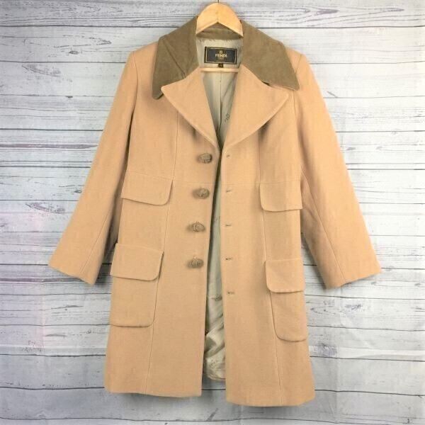 FENDI フェンディ シルク入り ビンテージ 高級ロングコート サイズ44 ベージュ イタリア製 Vintage 管理NO. W- 36-B拍卖