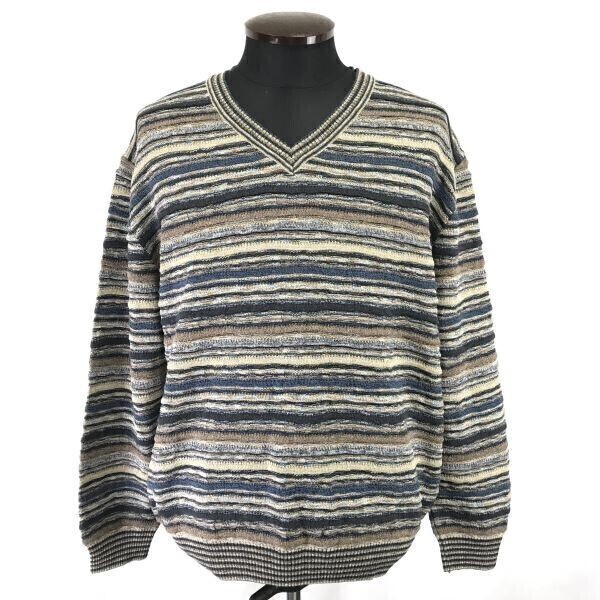 イタリア製★ボット/BOTTO★Vネック/長袖/3Dニットセーター【メンズM/薄茶系/薄手】日本正規代理店タグ/Vintage?/TOPS/sweater◆pBH584拍卖