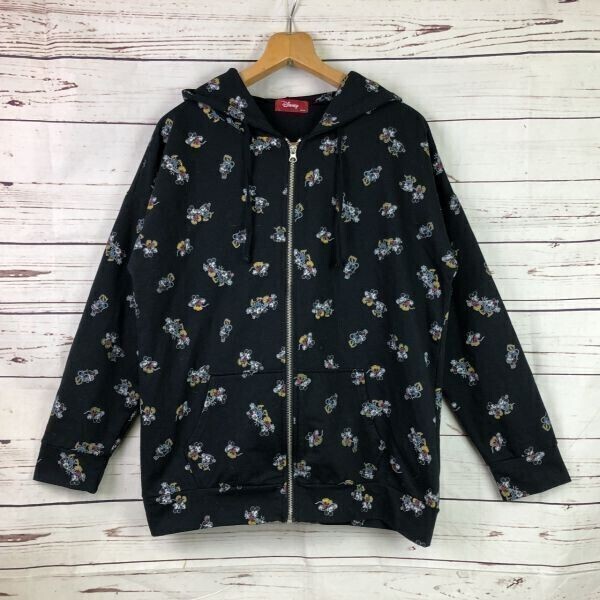 ディズニー★フーディー/ジップパーカー【M/黒】レディース/ミッキー/ミニー/フルジップ/フード付き◆BA73拍卖
