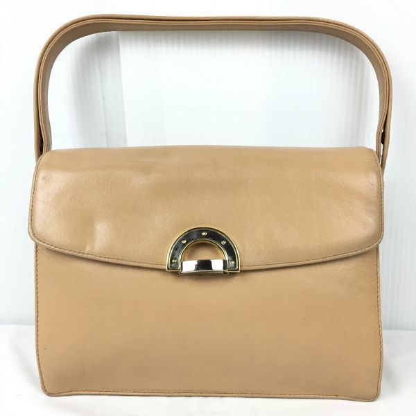 KORET/コレット レザー ハンド/ショルダーバッグ ベージュ がま口小物入れ付き 本革 bag 管NO.B1-79拍卖