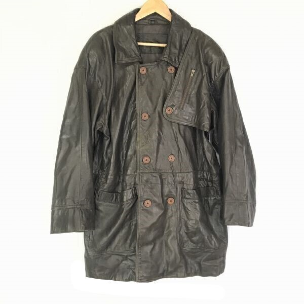 羊革使用★本革トレンチデザインコート★【メンズL程/茶系】ウエストコード調整可/fashionTEK◆BF187拍卖
