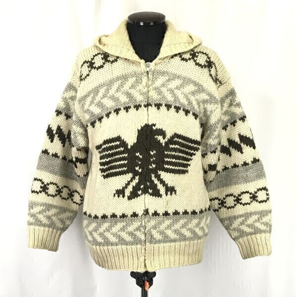 90s?★ニコラス/NICHOLAS★new wool/カウチンセーター/ジップ/ニットパーカー/【メンズL程度/ベージュ系】Coats/Jackets/Jumpers◆pBH374拍卖