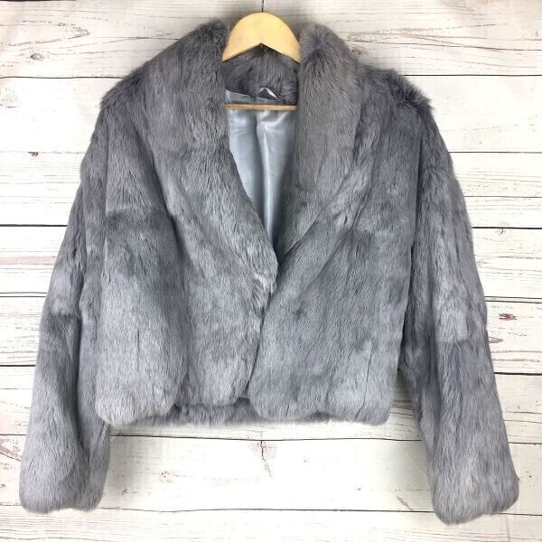 ART ABLE/アートエイブル★ラビットファージャケット/ショートコート【Women's size -M/グレー】うさぎ/毛皮◆V01拍卖
