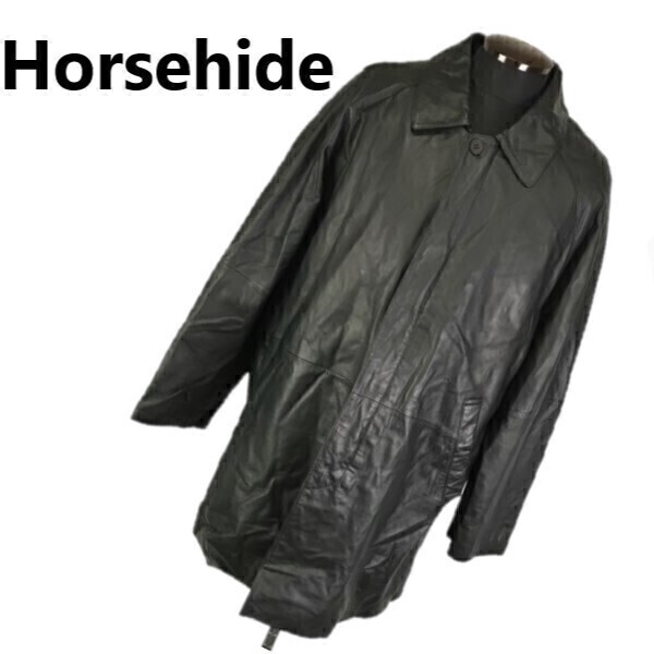 馬革/ホースハイド レザーコート ジャケット メンズLL 黒 THE CASUAL/on the world 送料無料 管NO. W9-089拍卖