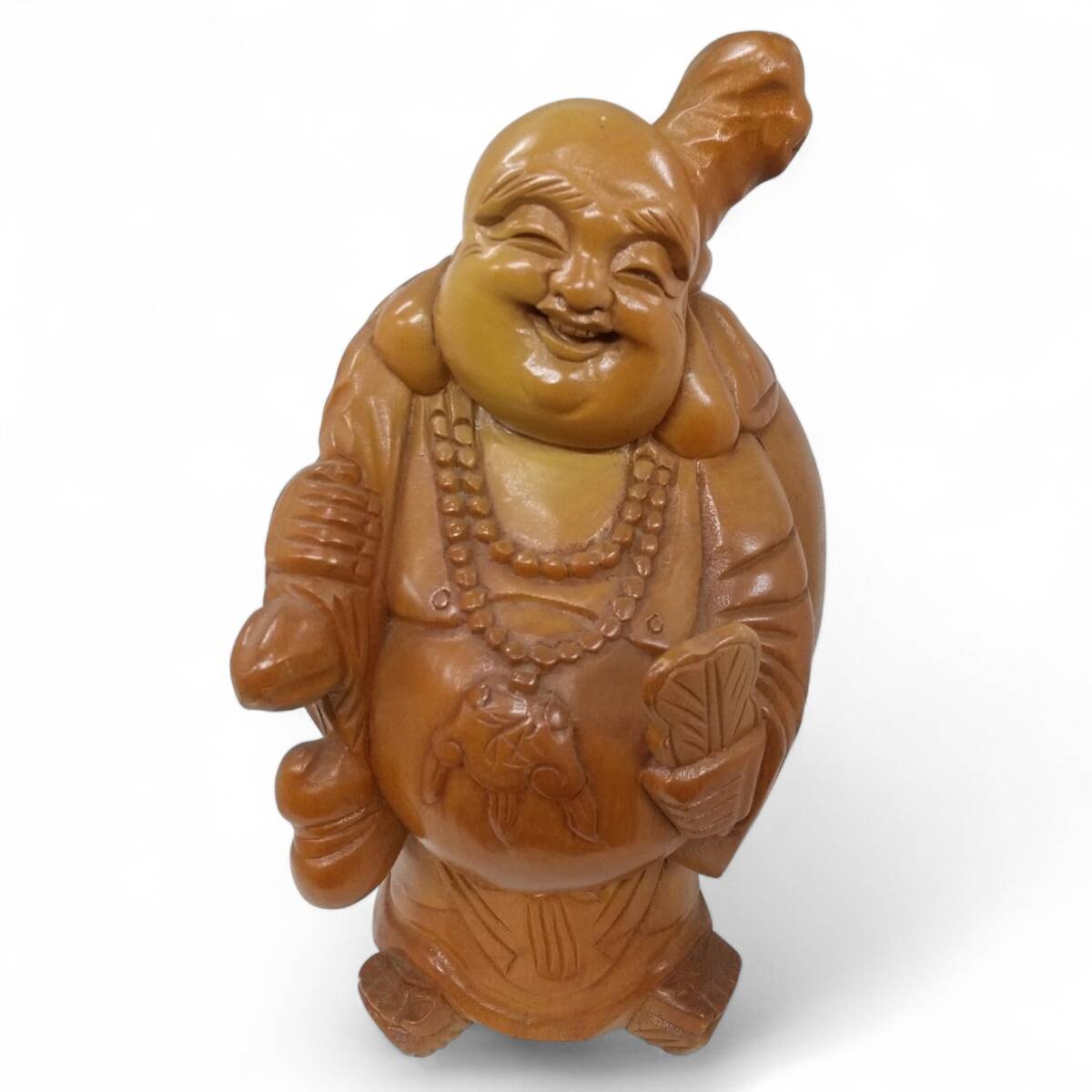 ◎古美名品◎木彫り 布袋尊 薫作 木製 七福神 縁起物 笑門来福 夫婦円満 財運 インテリア 置物 即発送拍卖