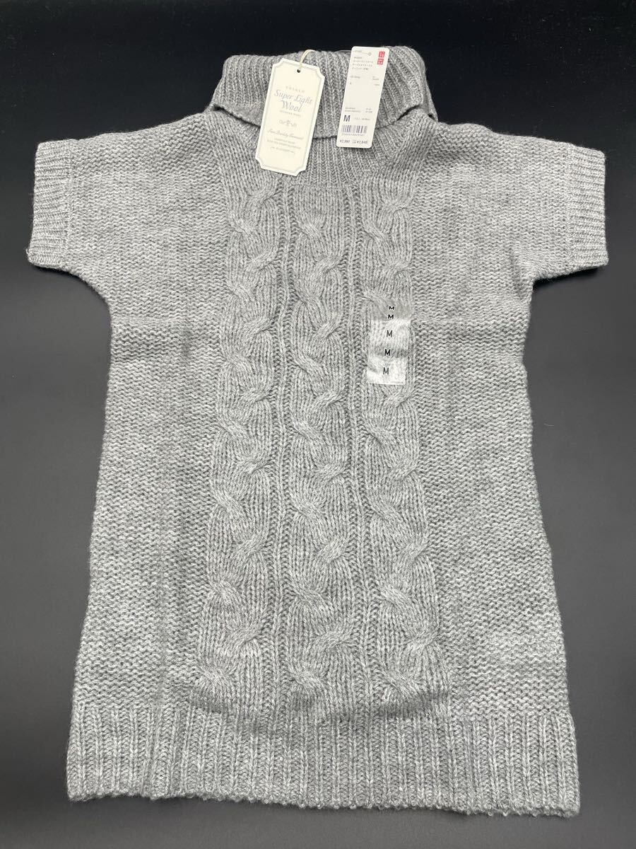 104【未使用・タグ付き・未検品】UNIQLO ユニクロ スーパーライトウール ケーブルオフタートル チュニック(半袖)サイズM拍卖