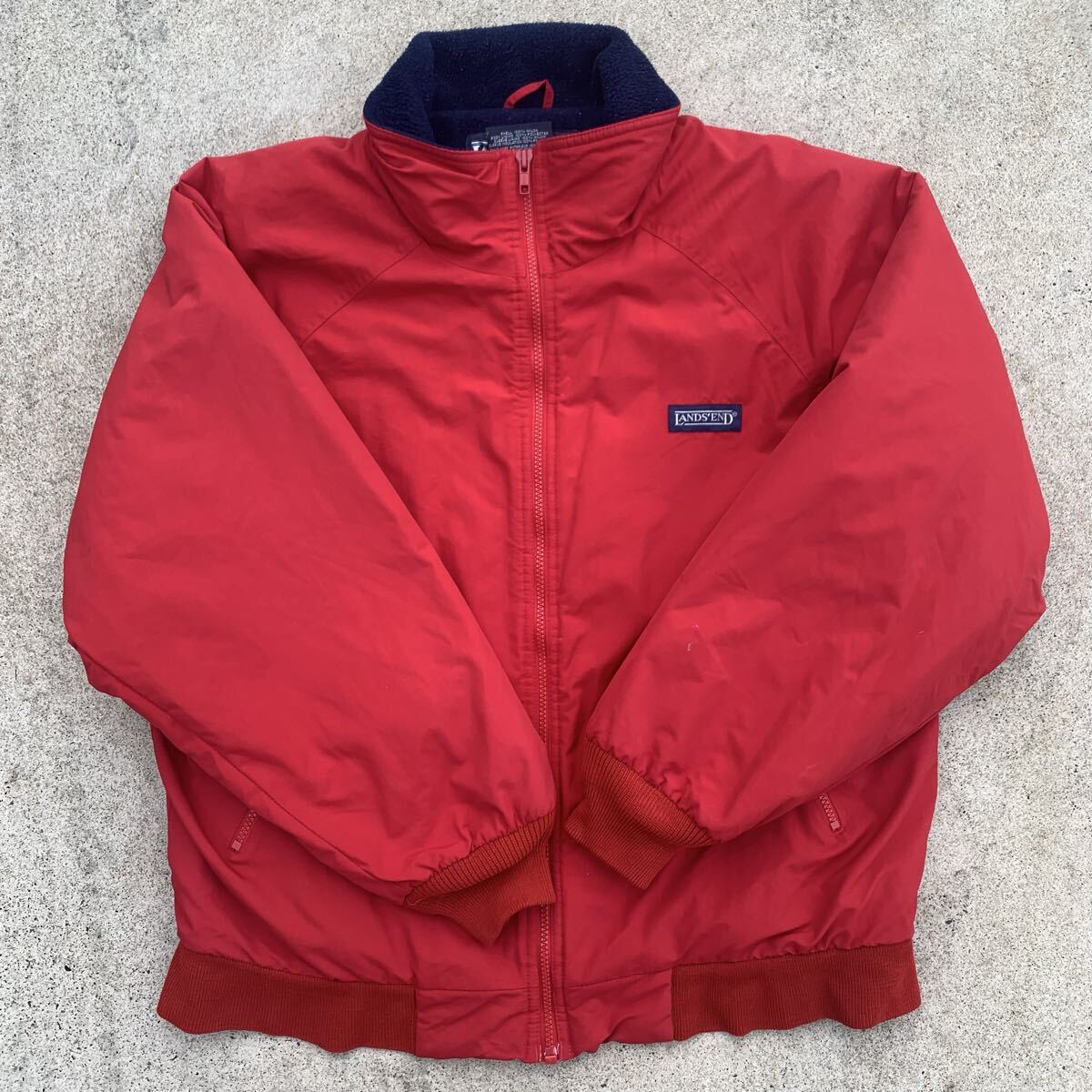 LANDS'END ランズエンド POLARTEC 裏フリース ナイロンジャケット ジップアップ Mサイズ 38-40 レッド 90s拍卖