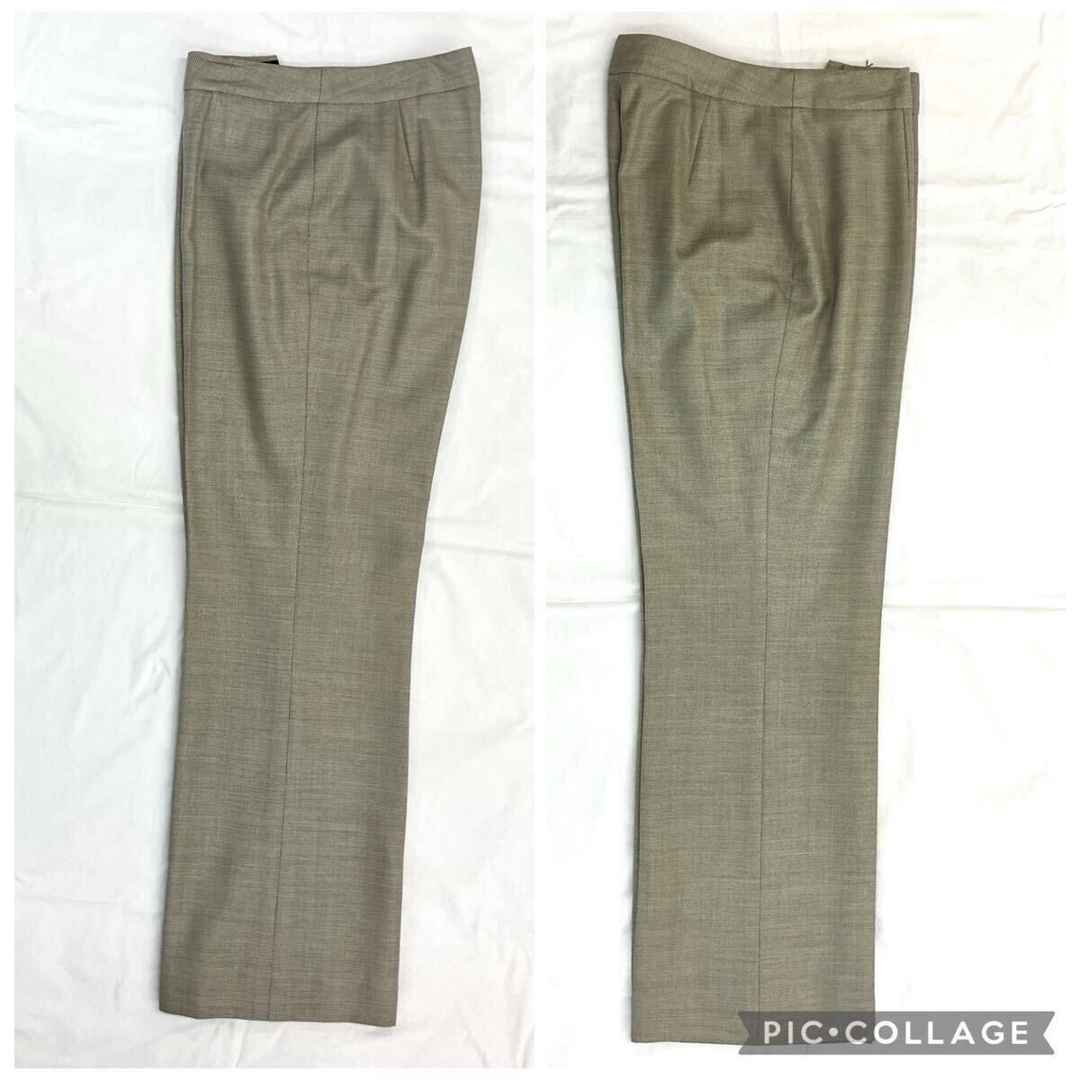 中古 LANVIN COLLECTION ランバンコレクション パンツ スラックス 42 F5P1149 ベージュ系 ウール シルク 総裏 ワンタック レディース 72102拍卖
