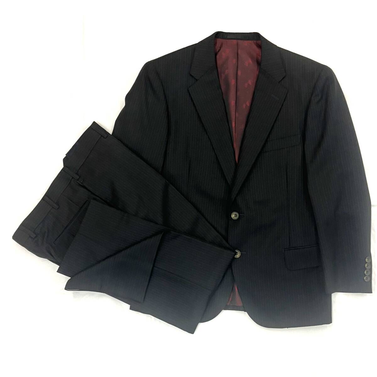 未使用 イージーオーダー仕立て 2つボタンスーツ シングルスーツ AB3 ブラック ストライプ 総裏 サイドベンツ ノータック メンズ 37101拍卖
