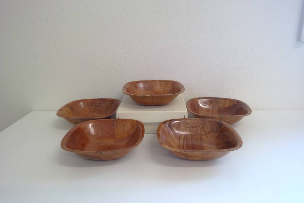 【 中古 】ウッディサラダボウル四角5枚セット拍卖