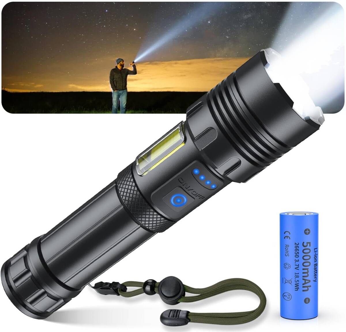 懐中電灯 強力 防災士監修 超高輝度 XHP160 5000mAh 26650付 軍用 最強 Type-C充電式 単4電池対応 ハンディライト 防災 停電 地震拍卖