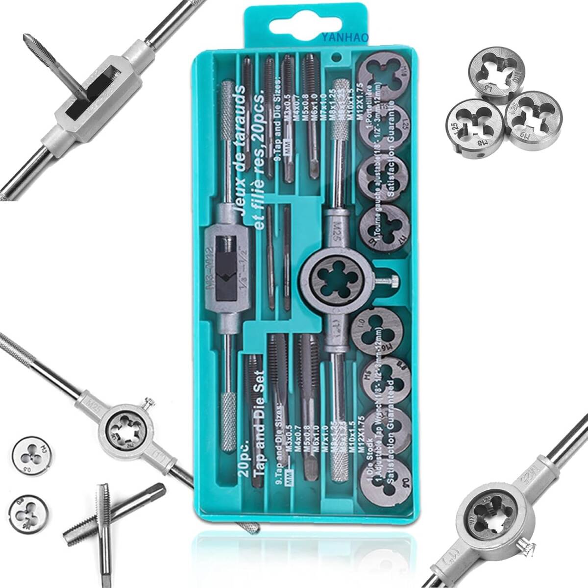 タップダイスセット タップセット 20PCS 高硬度 ネジ穴修復 ツール 車整備 修理 ネジ山補修 ネジ穴 修復 工具セット DIY用拍卖