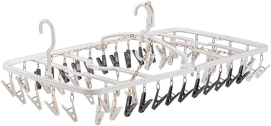 フランドリー 洗濯ハンガー 衣類 跡が付かない 干し分け角ハンガー 52ピンチ 80cm×41.4cm×26cm 物干し 衣類に合わせた3種洗濯バサミ拍卖