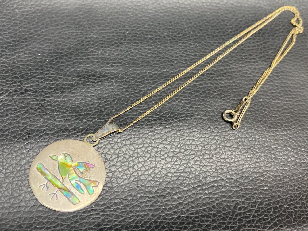 【H1-8336】MEXICO STERLING メキシコ ネックレス SILVER ペンダントトップ ヴィンテージ 螺鈿細工 鳥 約4.1g 同梱可【千円市場】拍卖