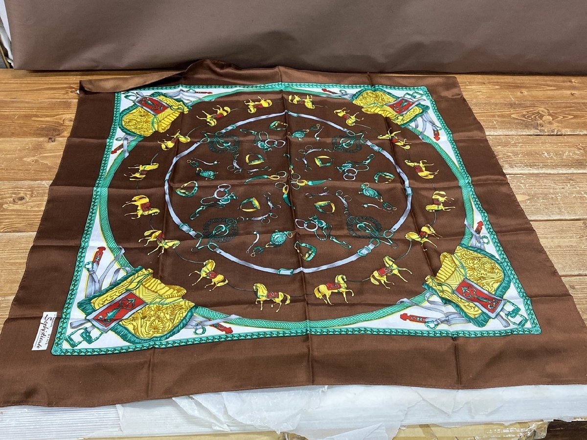 【H1-8355】大判 シルクスカーフ Sophisticato ソフィスティケイト レディース ガールズ 約91cm 現状品【千円市場】拍卖