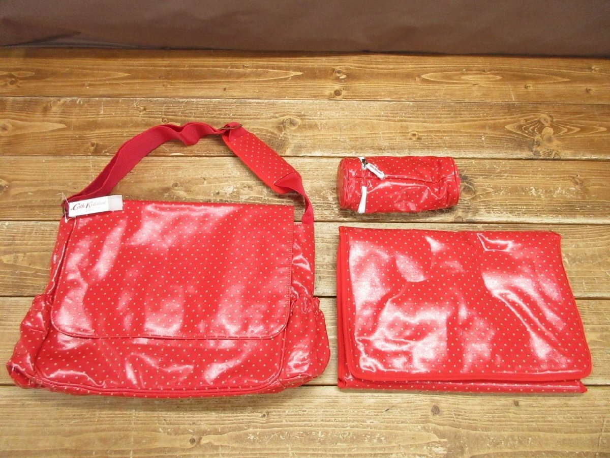 【YJ-0630】未使用 新品 Cath Kidston LONDON キャス・キッドソン 花柄 ショルダーバッグ /ポーチ 他 3点 セット赤 レッド【千円市場】拍卖